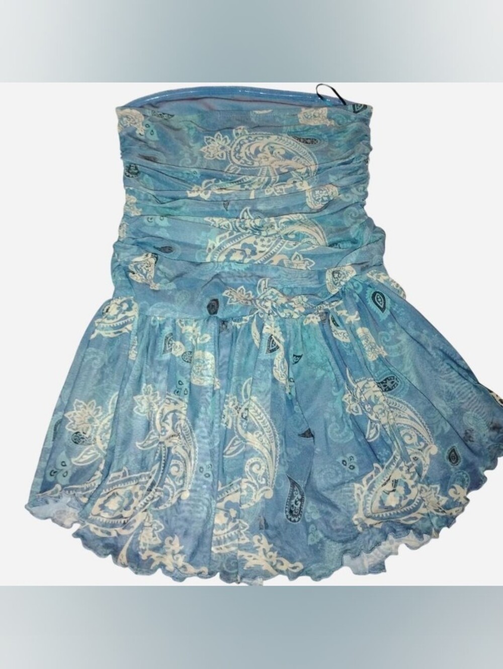 J FOR JUSTIFY Blue Paisley Ruched Tube Top Romper / Skort Dress (Medium) NEW